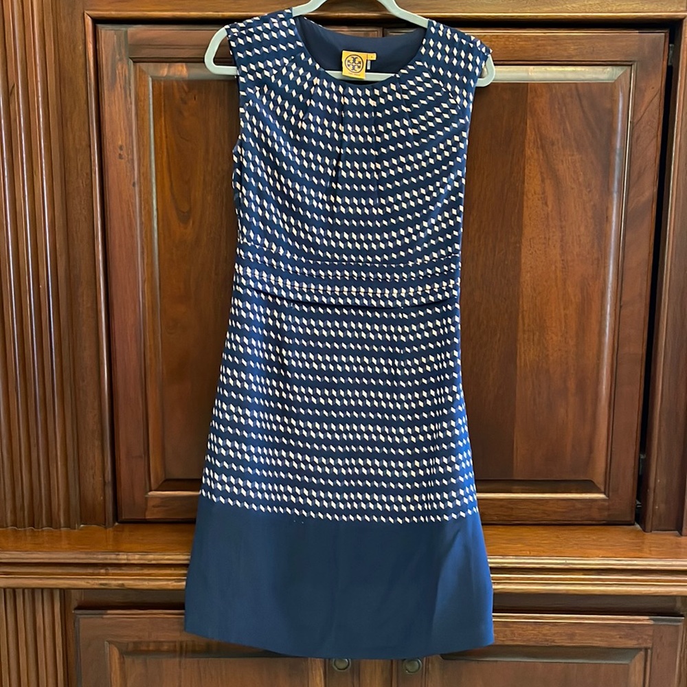 Tory Burch Navy Printed Silk Straight Dress, 4